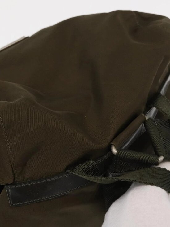 PRADA Backpack Nylon Khaki Silver Auth 168394